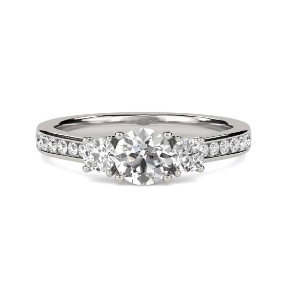 3 Round Stone Diamond Ring With Shoulder Diamonds