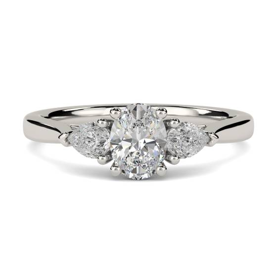 Elegant Oval and Pear Diamond Trilogy Ring