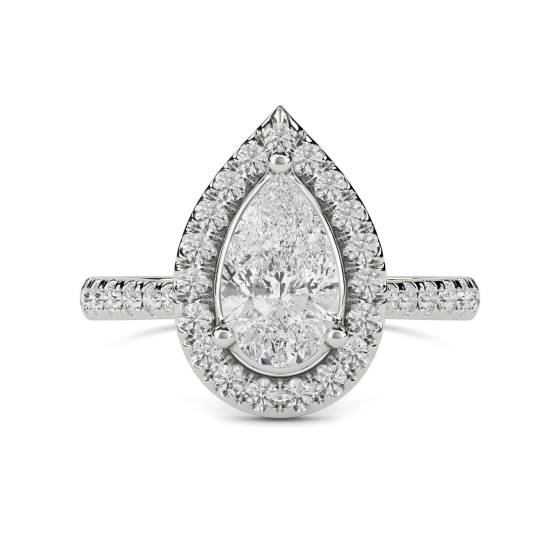 Pear Diamond Single Halo Shoulder Set Ring