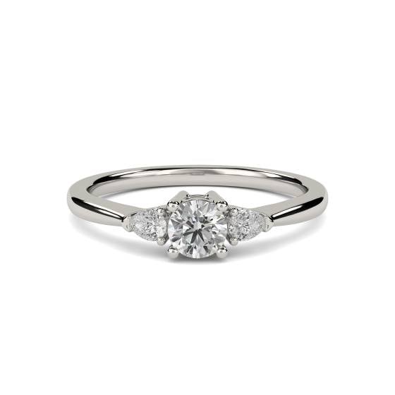 Elegant Round and Pear Diamond Trilogy Ring