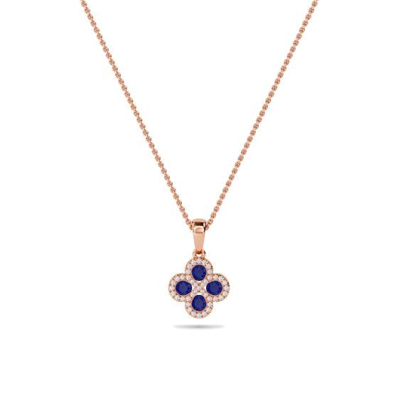 Blue Sapphire and Diamond Halo Clover Pendant