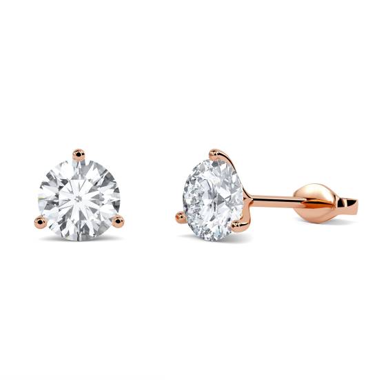 3 Claw Round Diamond Stud Earrings