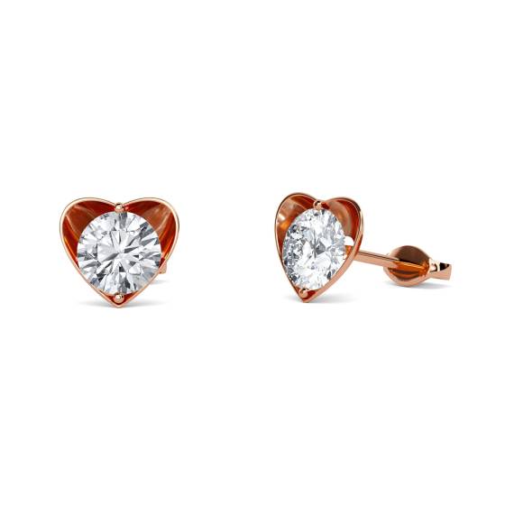 Round Diamond Heart Shaped Earrings