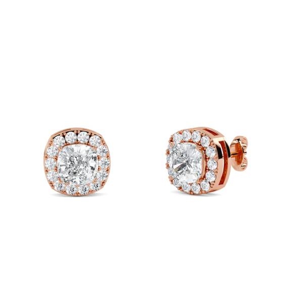 Cushion Diamond Single Halo Earrings