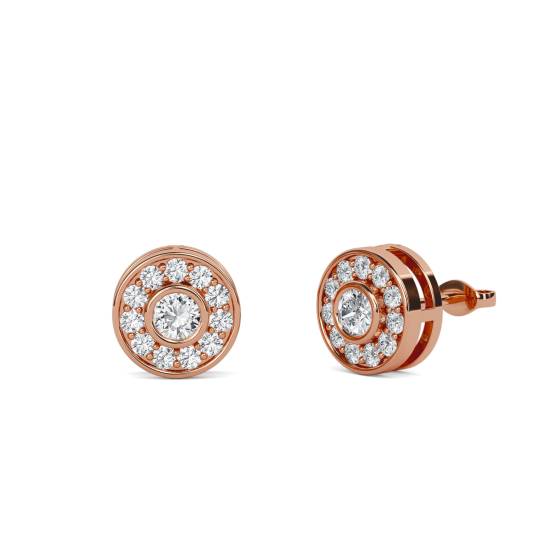 Round Diamond Single Halo Earrings