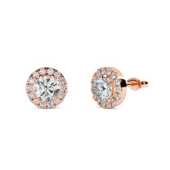 0.75ct Unique Round Diamond Single Halo Earrings