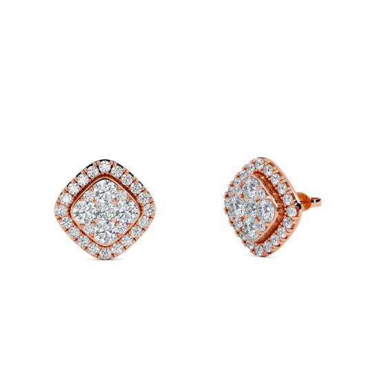 Unique Round Diamond Cluster Earrings