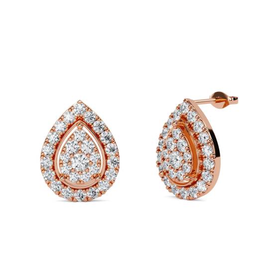 Unique Round Diamond Halo Cluster Earrings