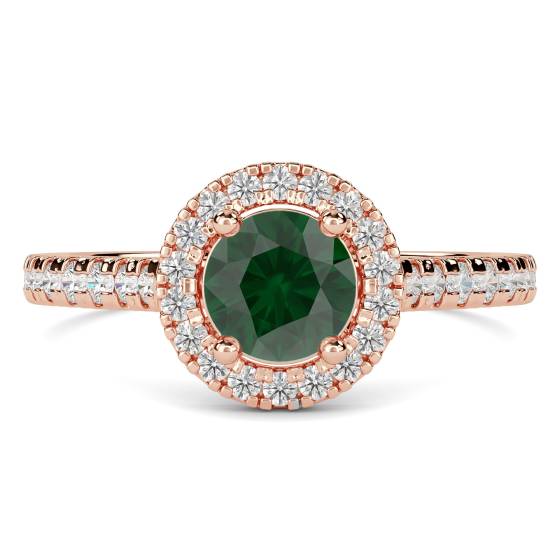 1.10ct Round Cut Emerald Gemstone and Diamond Halo Ring