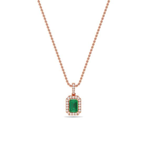 Green Emerald and Diamond Halo Pendant
