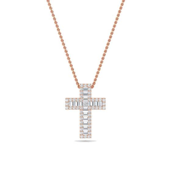 1.10ct Classic Round and Baguette Diamond Cross Pendant