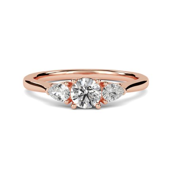 Modern Round and Pear Diamond Trilogy Ring