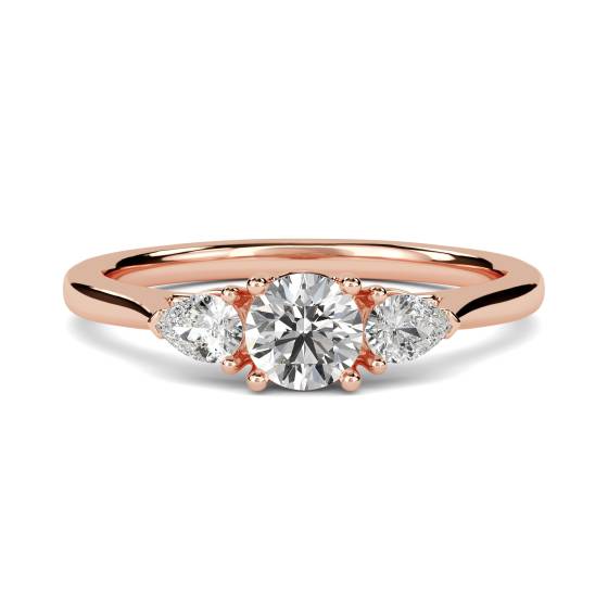 Modern Round and Pear Diamond Trilogy Ring