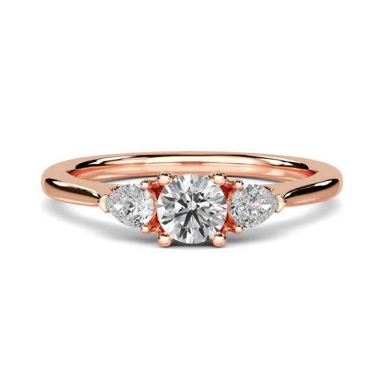 Modern Round and Pear Diamond Trilogy Ring