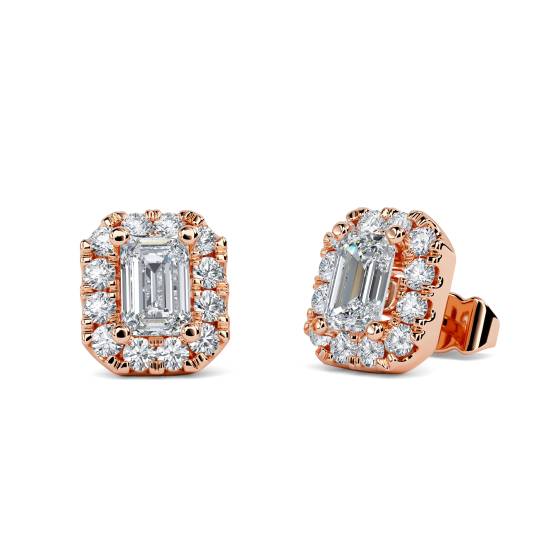 Emerald and Round Diamond Cluster Earrings