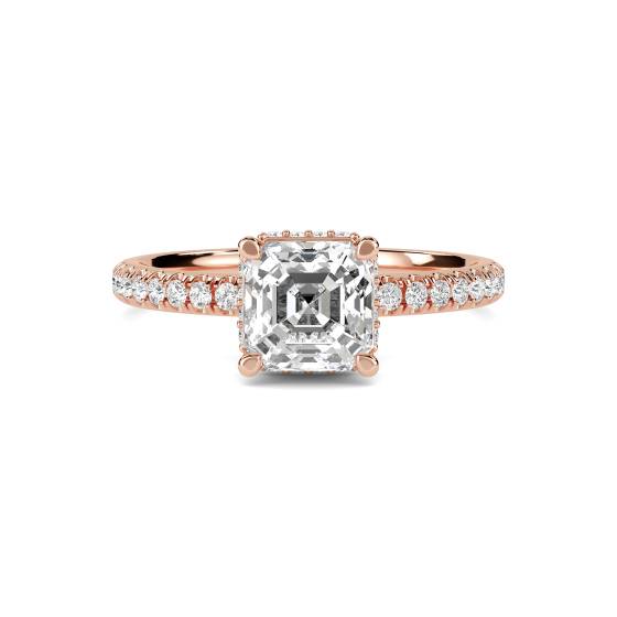 Asscher Diamond Hidden Halo Shoulder Set Ring