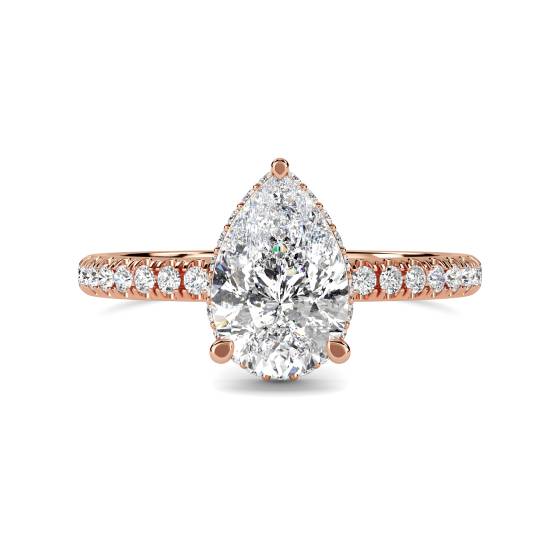 Pear Diamond Hidden Halo Shoulder Set Ring
