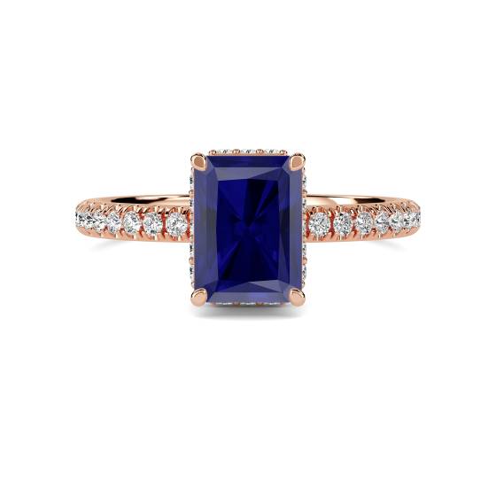 Radiant Blue Sapphire Gemstone Halo Ring