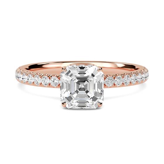Asscher Diamond High Set Hidden Halo Shoulder Set Ring