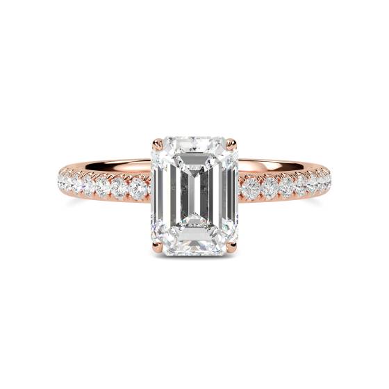 Emerald Diamond High Set Hidden Halo Shoulder Set Ring