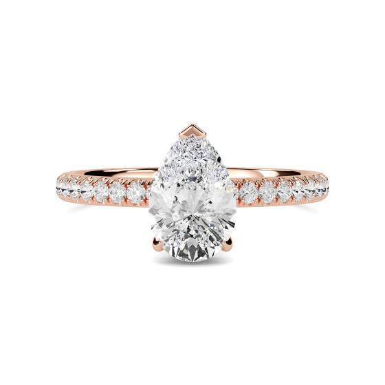 Pear Diamond High Set Hidden Halo Shoulder Set Ring