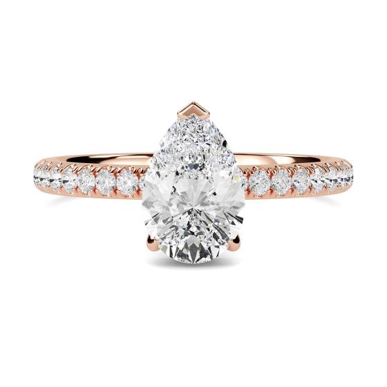 Pear Diamond High Set Hidden Halo Shoulder Set Ring