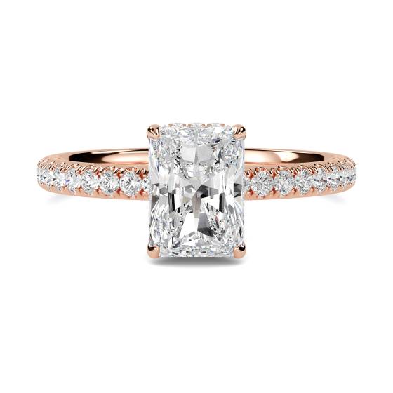 Radiant Diamond High Set Hidden Halo Shoulder Set Ring