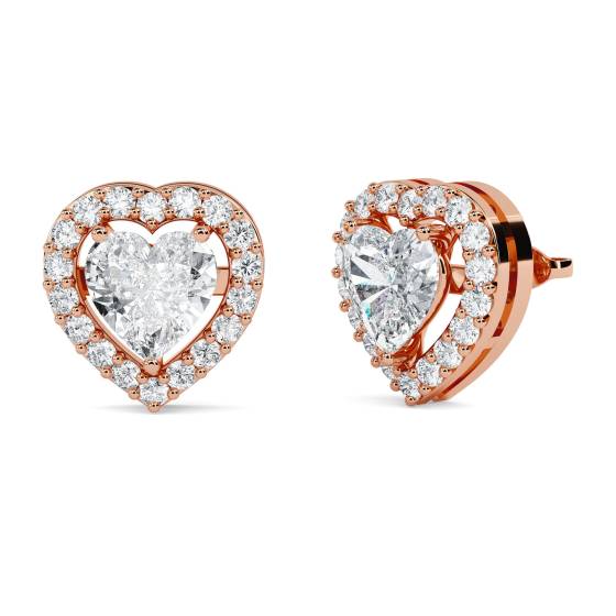 Heart Diamond Single Halo Earrings