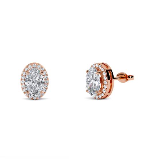 Oval Diamond Single Halo Earrings