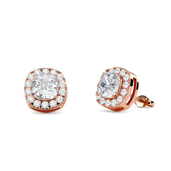 Cushion Diamond Single Halo Earrings