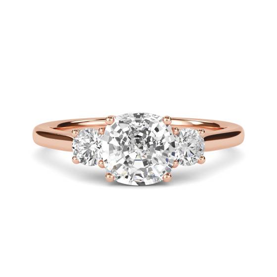 Unique Cushion and Round Diamond Trilogy Ring