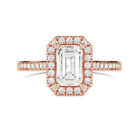 Emerald Diamond Single Halo Shoulder Set Ring