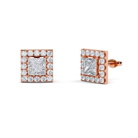 Princess Diamond Single Halo Earrings