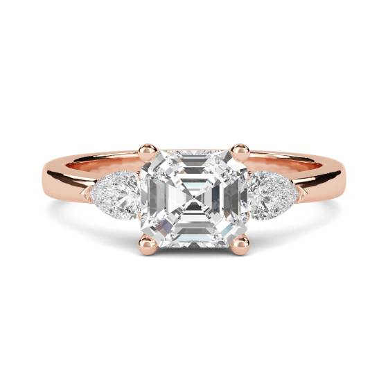 Elegant Asscher and Pear Diamond Trilogy Ring