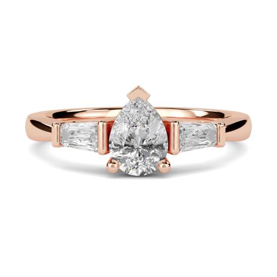 Modern Pear and Baguette Diamond Trilogy Ring