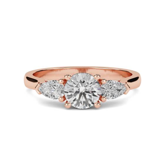 Elegant Round and Pear Diamond Trilogy Ring
