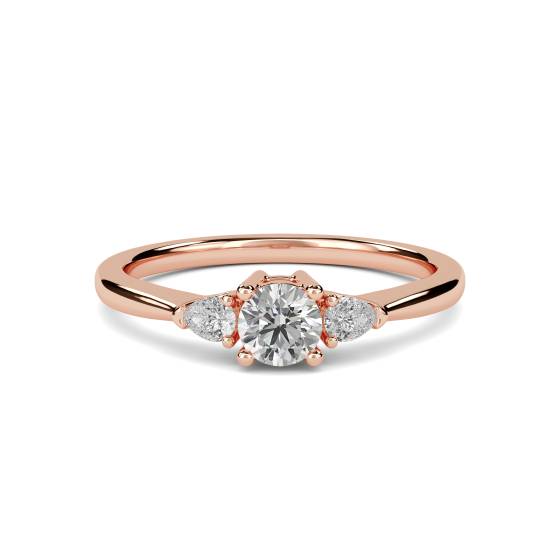 Elegant Round and Pear Diamond Trilogy Ring