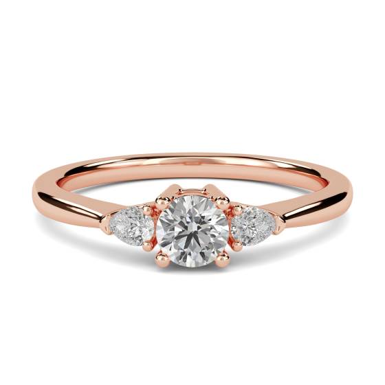Elegant Round and Pear Diamond Trilogy Ring