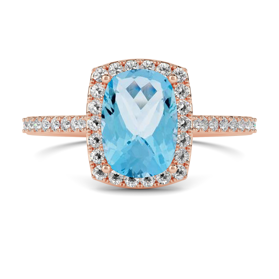 1.50ct Cushion Aquamarine and Diamond Halo Ring