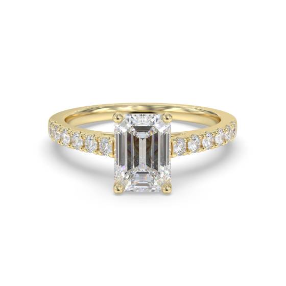 Emerald Diamond Shoulder Set Engagement Ring