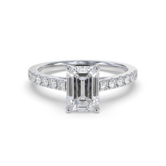 Emerald Diamond Shoulder Set Engagement Ring