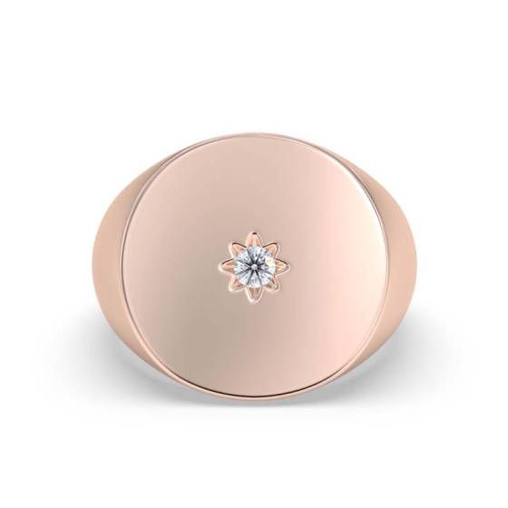 Round Diamond Bezel Set Gents Oval Signet Ring