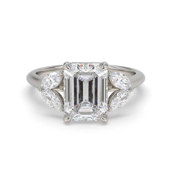 Emerald and Marquise Diamond 5 stone Ring