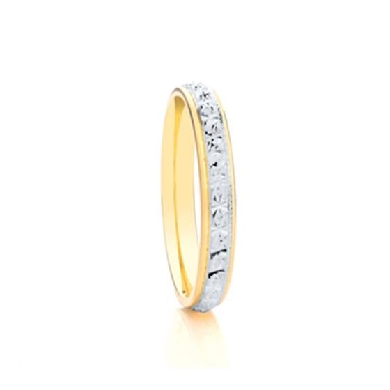 3mm Two Tone Patterned Wedding Ring