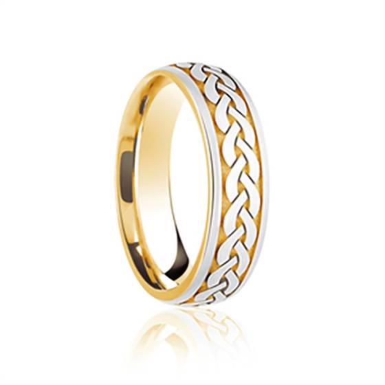 6mm Two Tone Patterned Wedding Ring