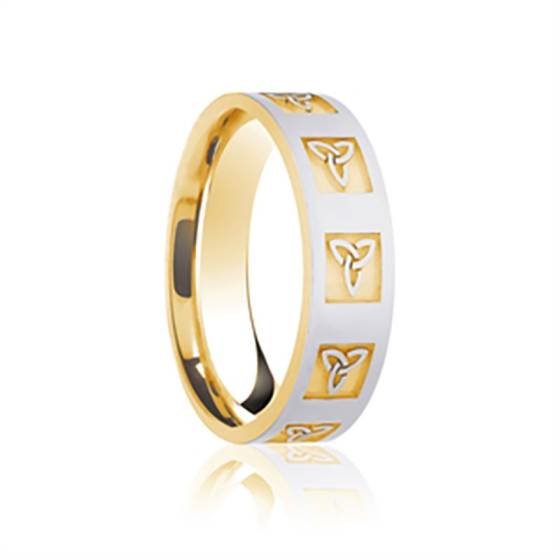 6mm Two Tone Patterned Wedding Ring
