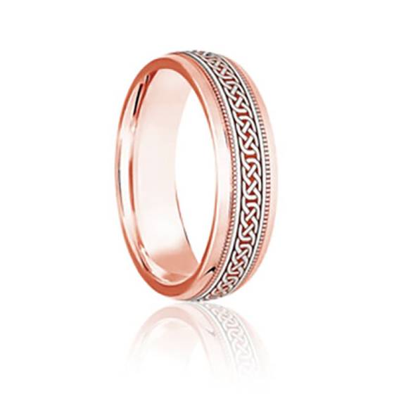 6mm Two Tone Patterned Wedding Ring