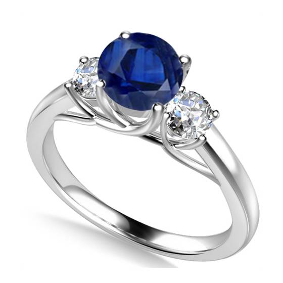 Elegant Blue Sapphire and Diamond Trilogy Ring