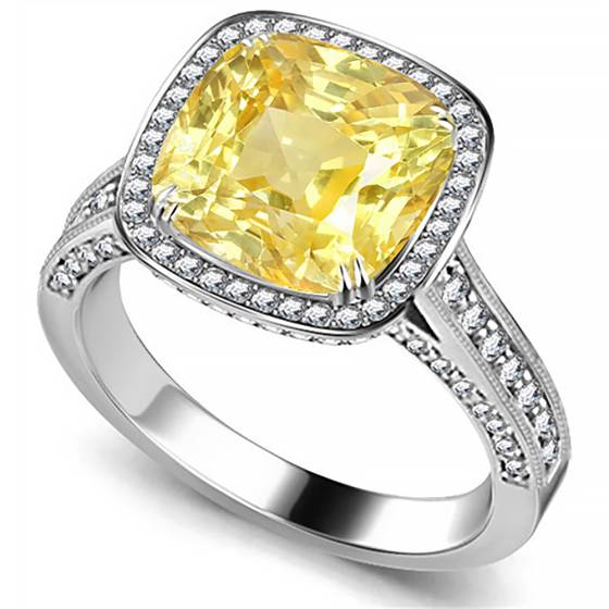 Yellow Cushion Diamond Single Halo Ring