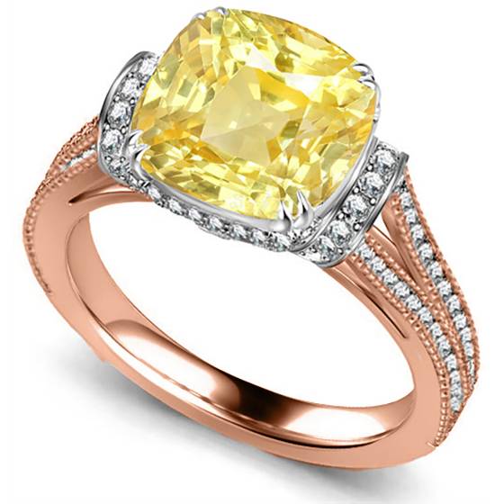Ribbon Cushion Yellow Diamond Vintage Ring